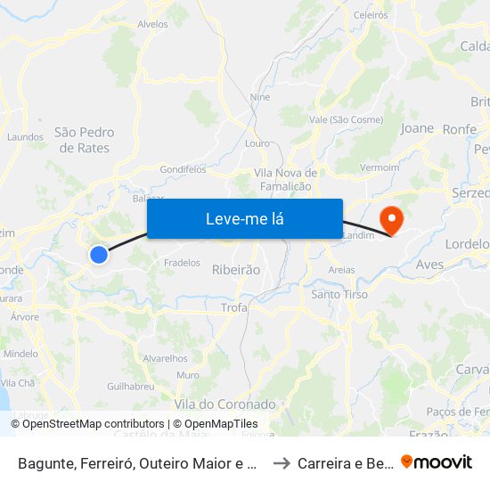 Bagunte, Ferreiró, Outeiro Maior e Parada to Carreira e Bente map