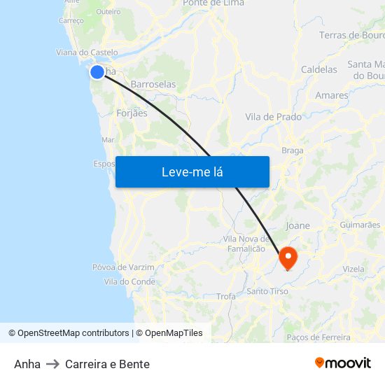 Anha to Carreira e Bente map