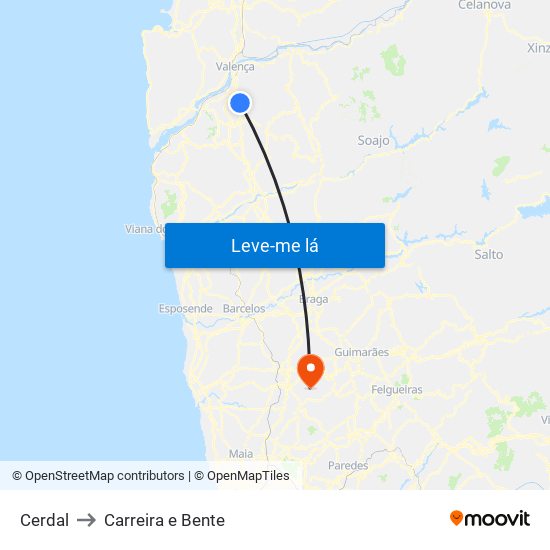 Cerdal to Carreira e Bente map