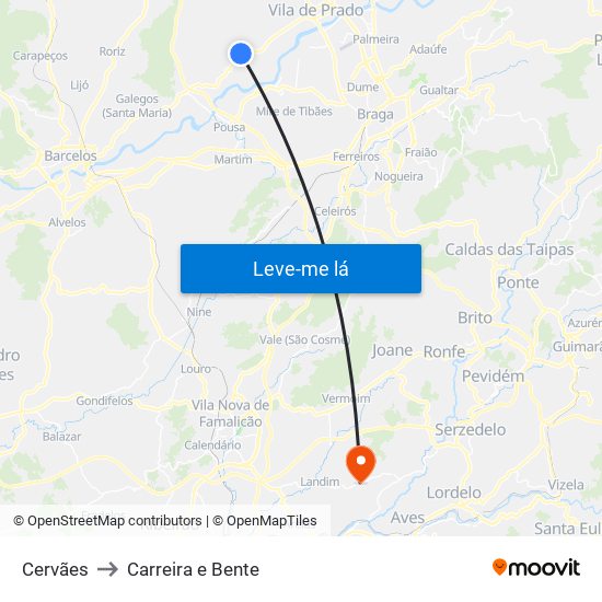Cervães to Carreira e Bente map