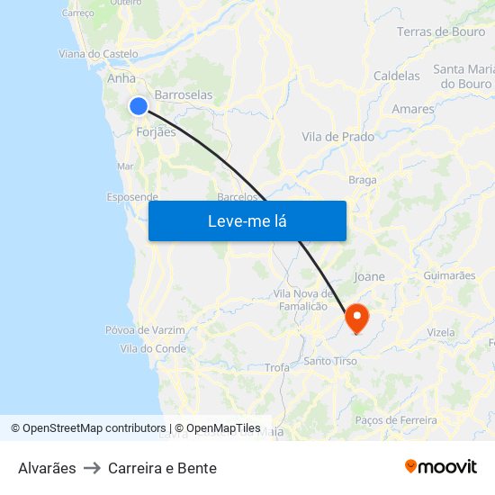 Alvarães to Carreira e Bente map