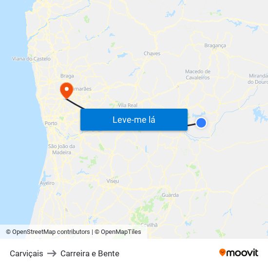 Carviçais to Carreira e Bente map