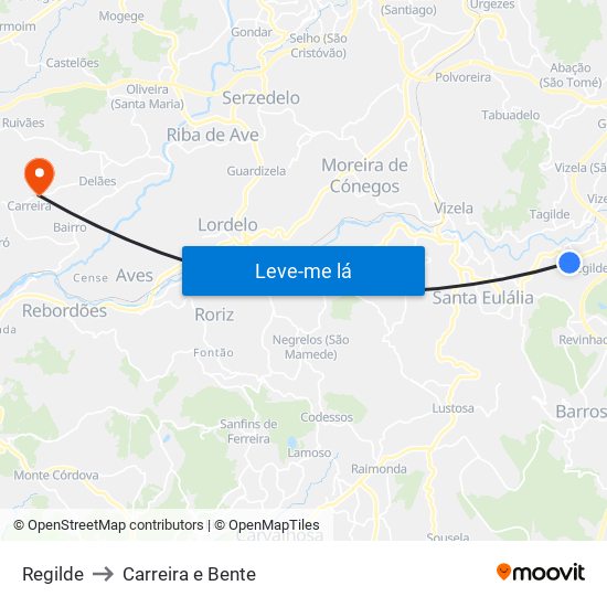 Regilde to Carreira e Bente map