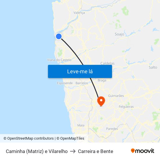 Caminha (Matriz) e Vilarelho to Carreira e Bente map