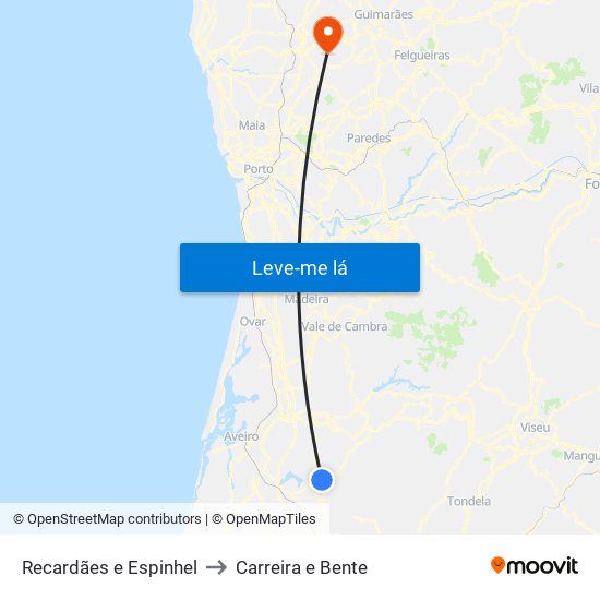 Recardães e Espinhel to Carreira e Bente map