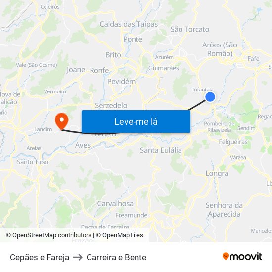 Cepães e Fareja to Carreira e Bente map