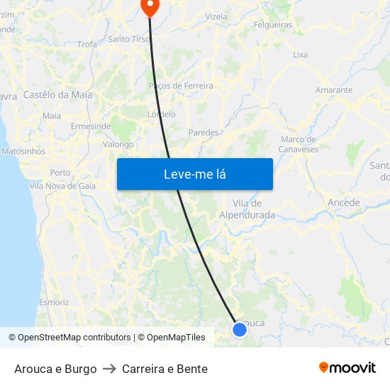 Arouca e Burgo to Carreira e Bente map