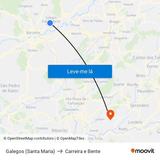 Galegos (Santa Maria) to Carreira e Bente map