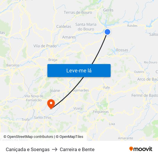 Caniçada e Soengas to Carreira e Bente map