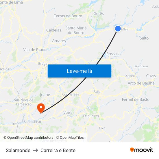 Salamonde to Carreira e Bente map