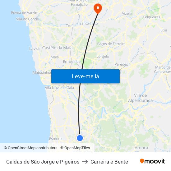 Caldas de São Jorge e Pigeiros to Carreira e Bente map
