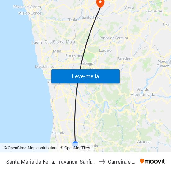 Santa Maria da Feira, Travanca, Sanfins e Espargo to Carreira e Bente map