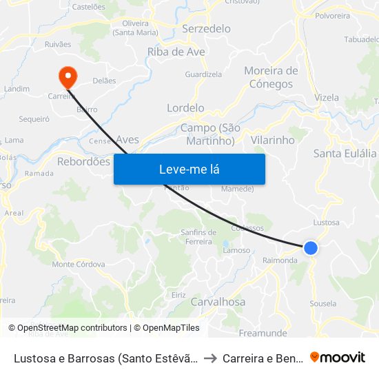 Lustosa e Barrosas (Santo Estêvão) to Carreira e Bente map