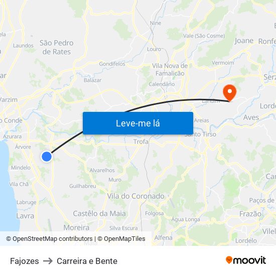 Fajozes to Carreira e Bente map