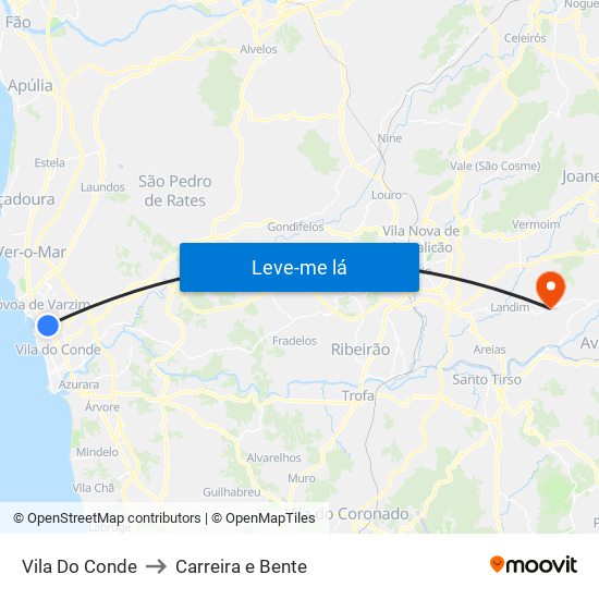 Vila Do Conde to Carreira e Bente map