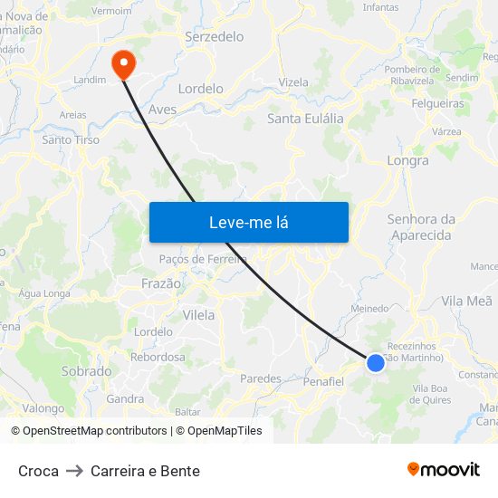 Croca to Carreira e Bente map