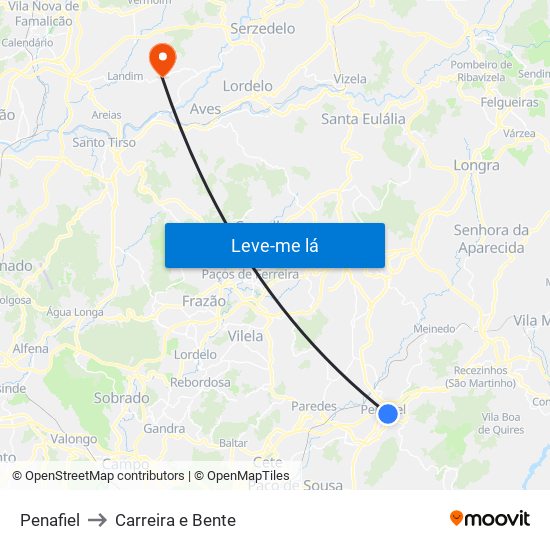 Penafiel to Carreira e Bente map