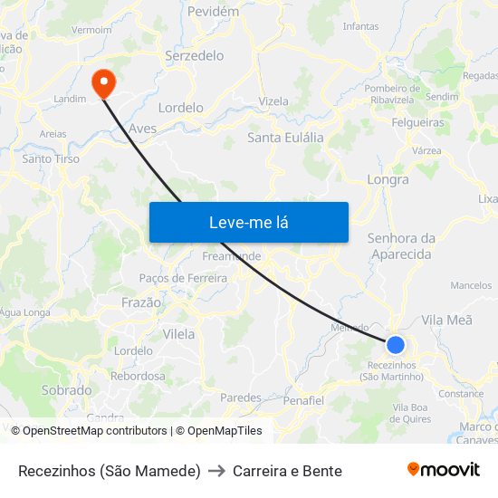 Recezinhos (São Mamede) to Carreira e Bente map