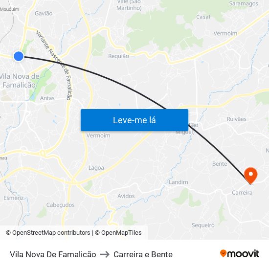 Vila Nova De Famalicão to Carreira e Bente map