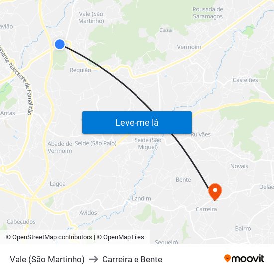 Vale (São Martinho) to Carreira e Bente map