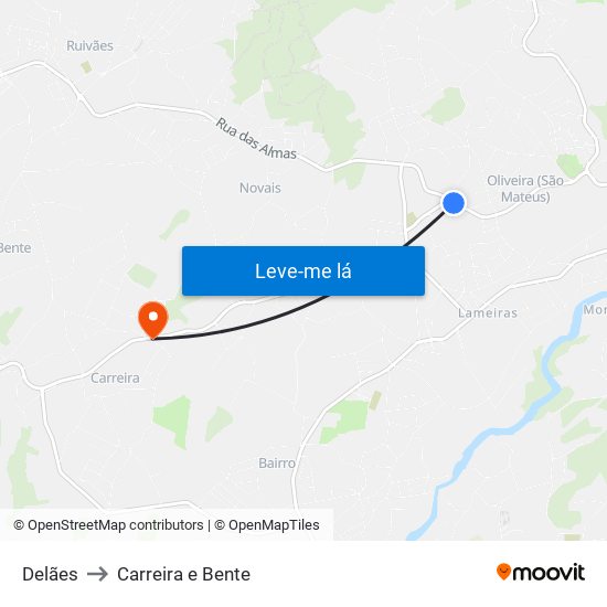 Delães to Carreira e Bente map