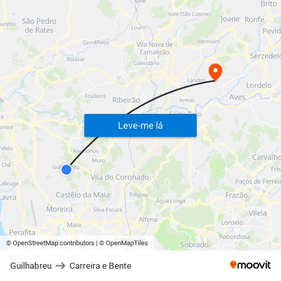 Guilhabreu to Carreira e Bente map