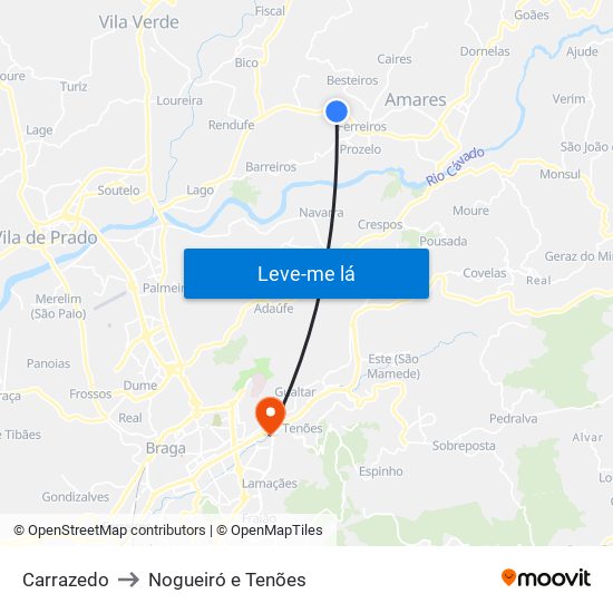 Carrazedo to Nogueiró e Tenões map