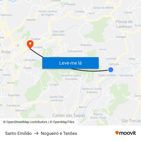 Santo Emilião to Nogueiró e Tenões map