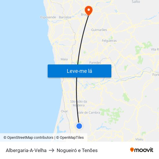 Albergaria-A-Velha to Nogueiró e Tenões map