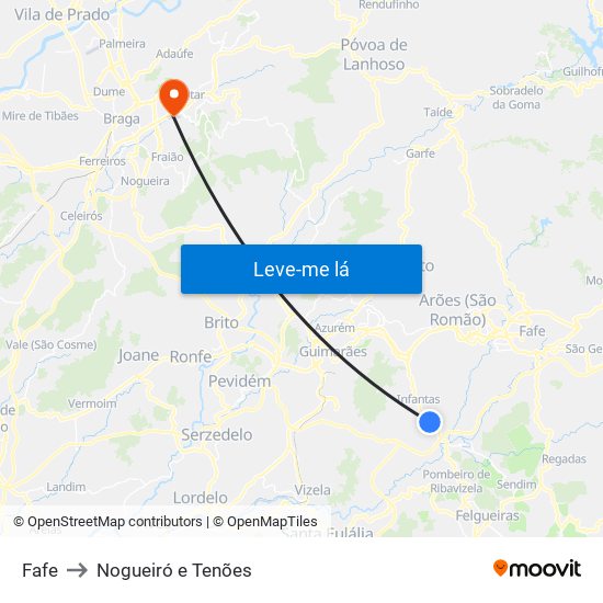 Fafe to Nogueiró e Tenões map