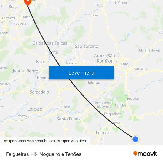 Felgueiras to Nogueiró e Tenões map