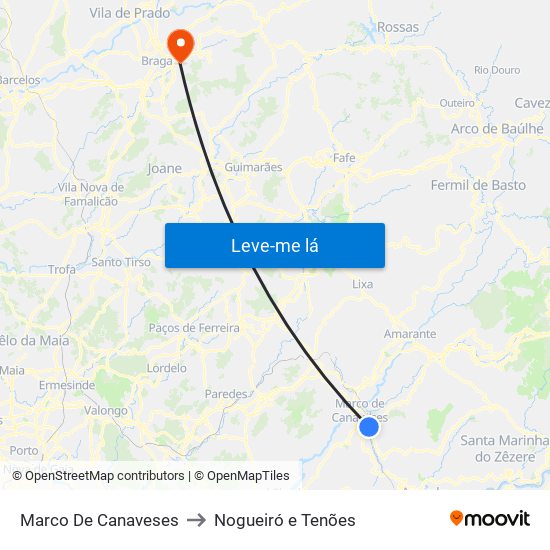 Marco De Canaveses to Nogueiró e Tenões map