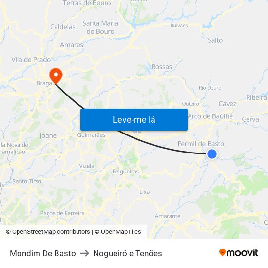 Mondim De Basto to Nogueiró e Tenões map