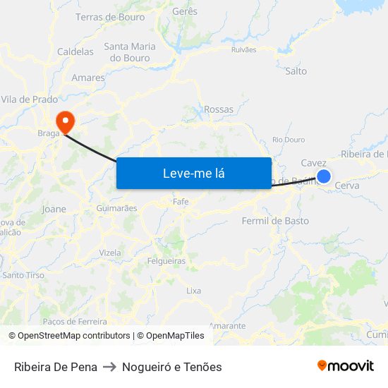 Ribeira De Pena to Nogueiró e Tenões map