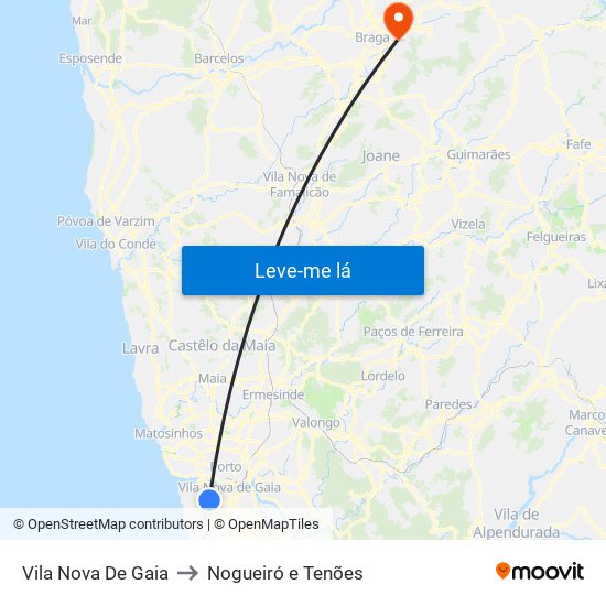 Vila Nova De Gaia to Nogueiró e Tenões map