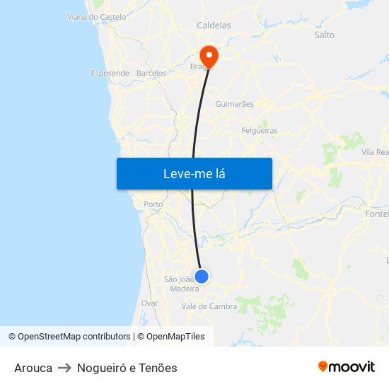 Arouca to Nogueiró e Tenões map