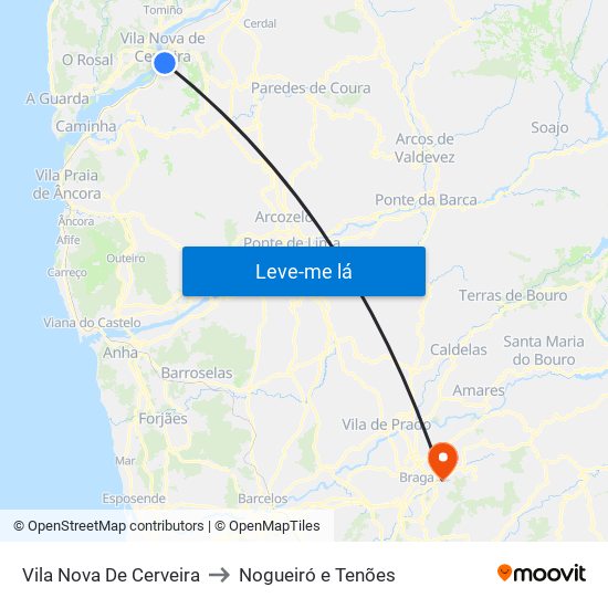 Vila Nova De Cerveira to Nogueiró e Tenões map