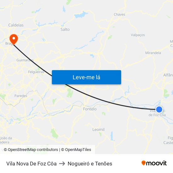 Vila Nova De Foz Côa to Nogueiró e Tenões map