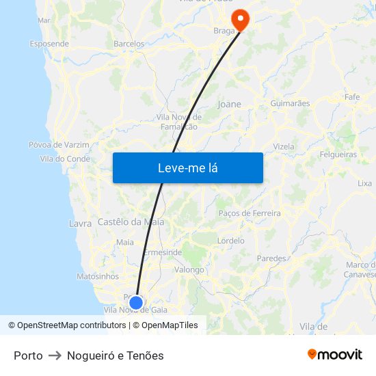 Porto to Nogueiró e Tenões map