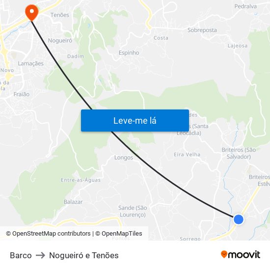 Barco to Nogueiró e Tenões map