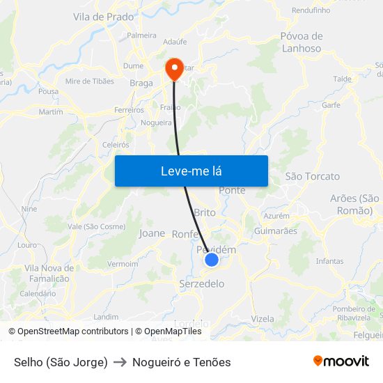 Selho (São Jorge) to Nogueiró e Tenões map