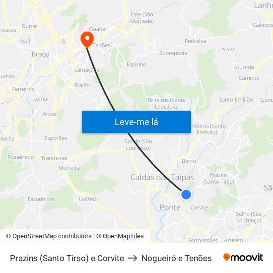 Prazins (Santo Tirso) e Corvite to Nogueiró e Tenões map