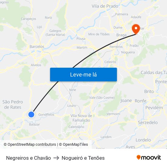 Negreiros e Chavão to Nogueiró e Tenões map