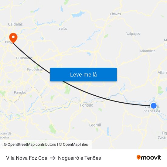 Vila Nova Foz Coa to Nogueiró e Tenões map