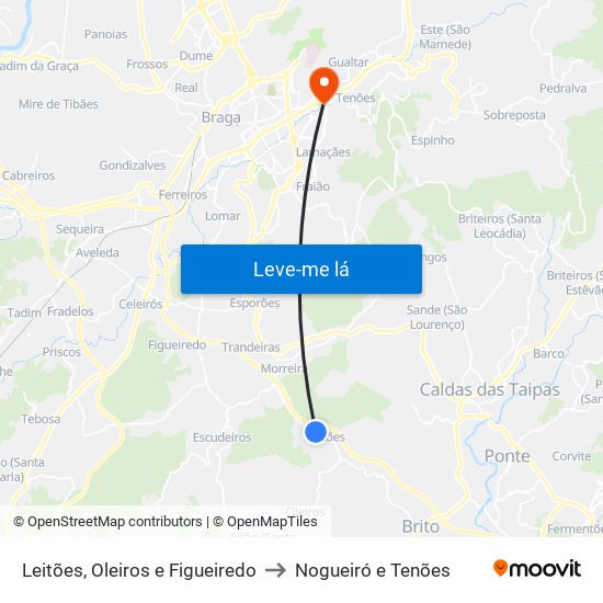 Leitões, Oleiros e Figueiredo to Nogueiró e Tenões map