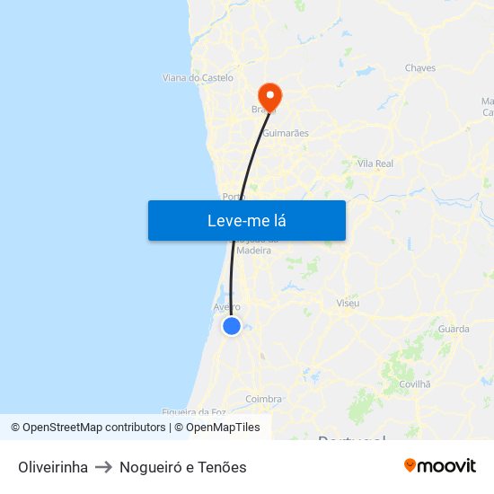 Oliveirinha to Nogueiró e Tenões map