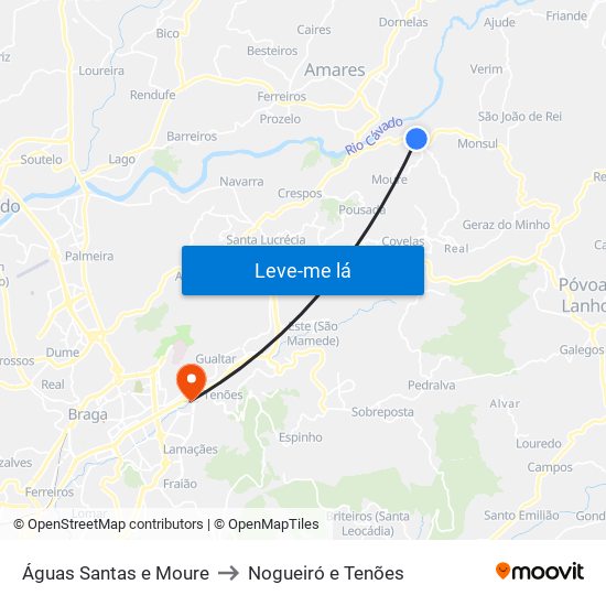 Águas Santas e Moure to Nogueiró e Tenões map