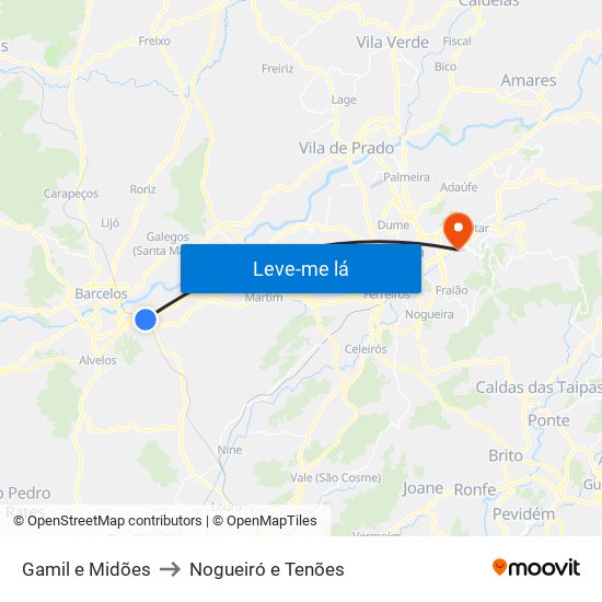 Gamil e Midões to Nogueiró e Tenões map