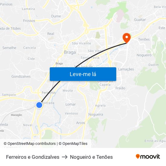 Ferreiros e Gondizalves to Nogueiró e Tenões map