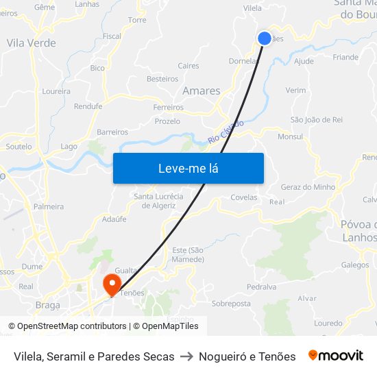 Vilela, Seramil e Paredes Secas to Nogueiró e Tenões map